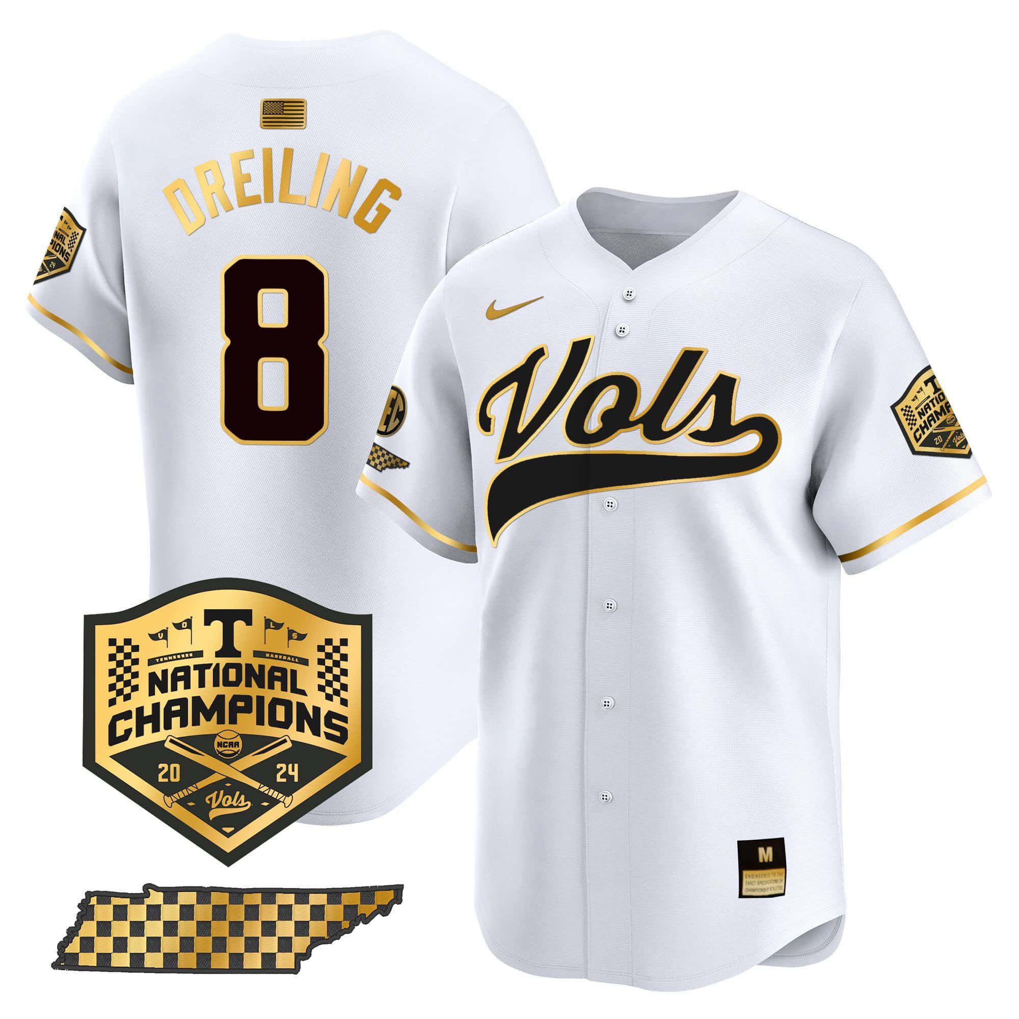 Men Tennessee Volunteers #8 Dreiling White 2024 Nike Champions Vapor Premier Limited NCAA Jersey style 1